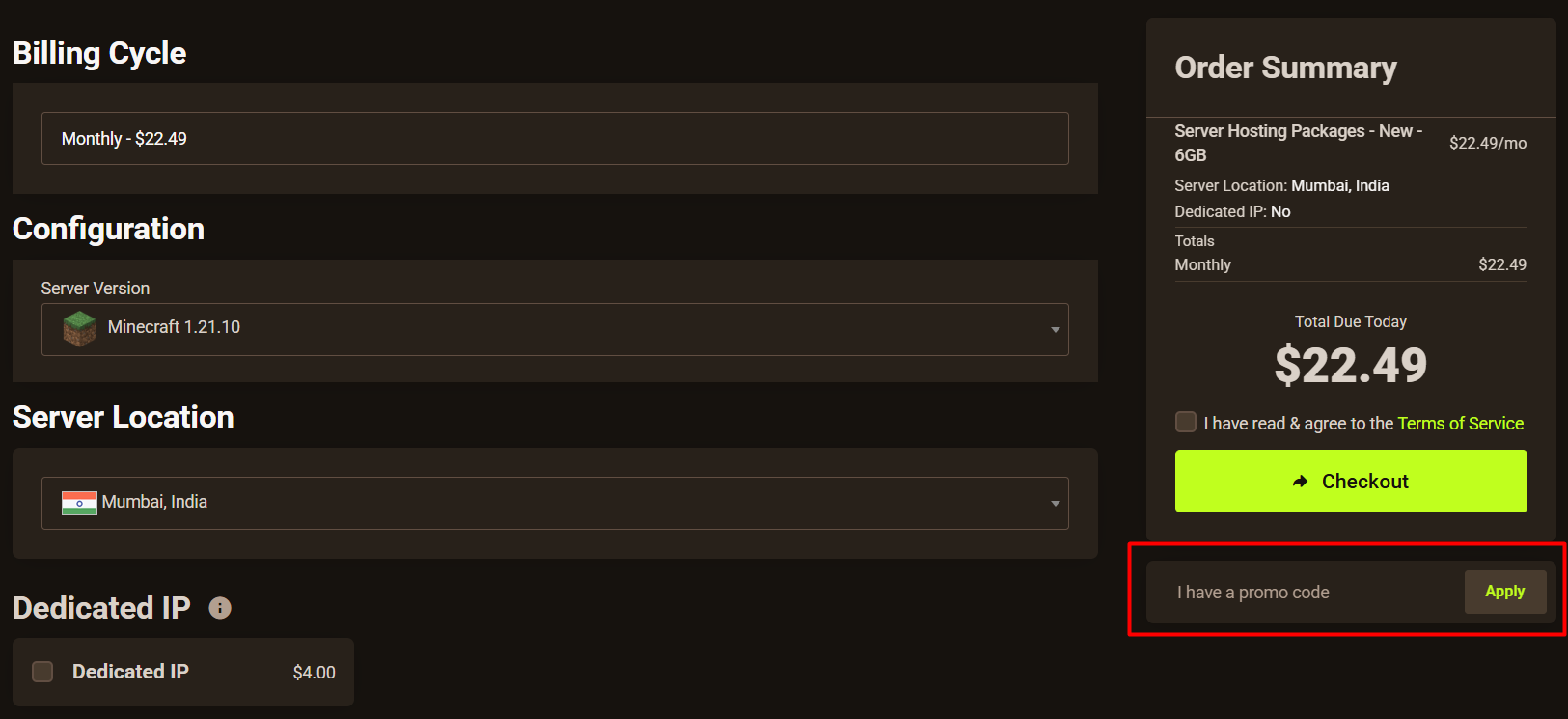 Screenshot: Apexhosting Coupon